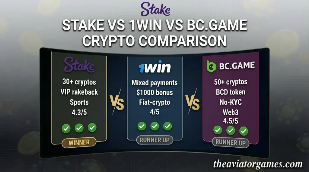 Stake vs 1win vs BC.Game — Crypto Comparison